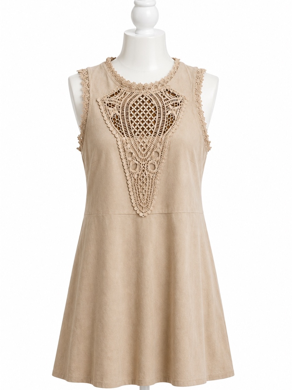 Altar’d State Lace Faux Suede Dress Medium Boho Fit & Flare Beige